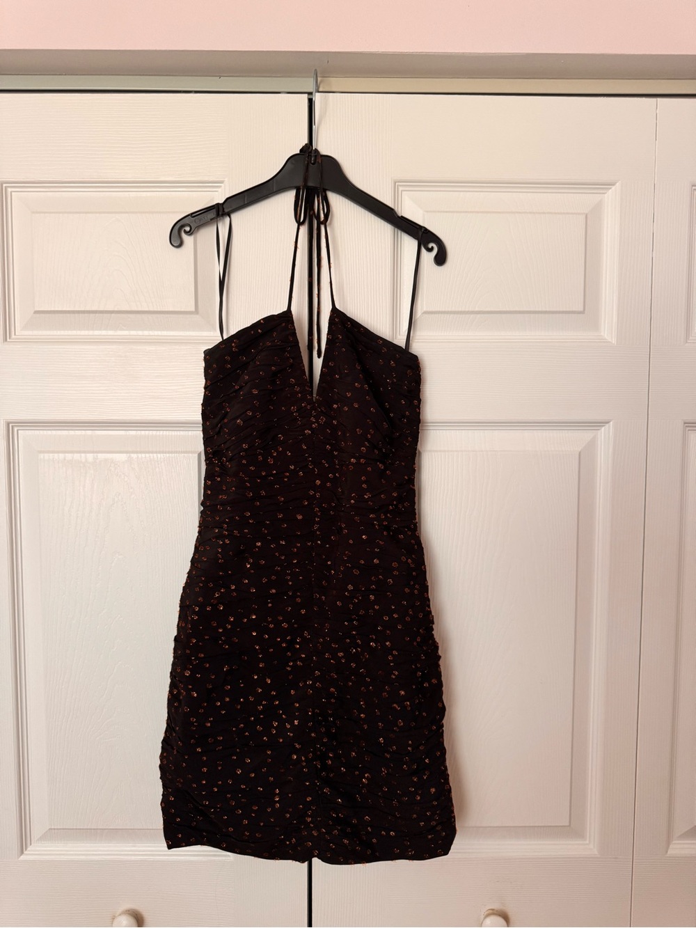 Black Halter Mini Dress with Subtle Sparkly Print